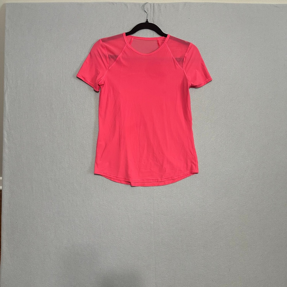 Lululemon Pink Mesh Back Pleated Short Sleeve Athletic Workout Top Size 4